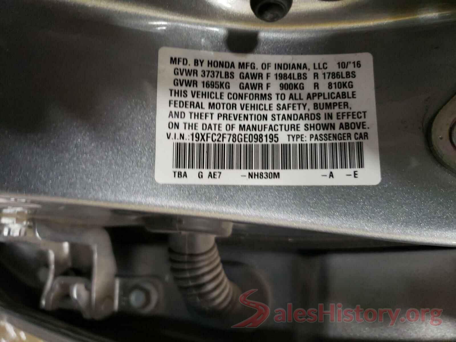 19XFC2F78GE098195 2016 HONDA CIVIC