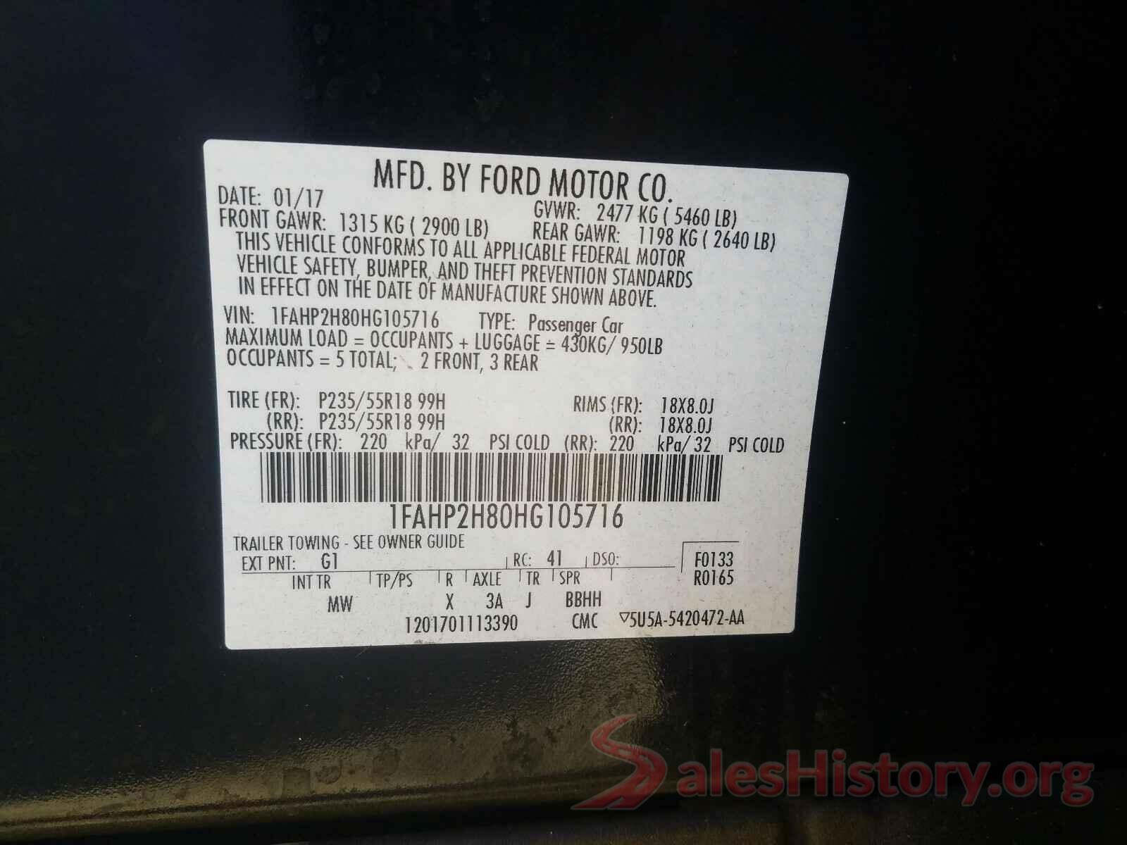 1FAHP2H80HG105716 2017 FORD TAURUS