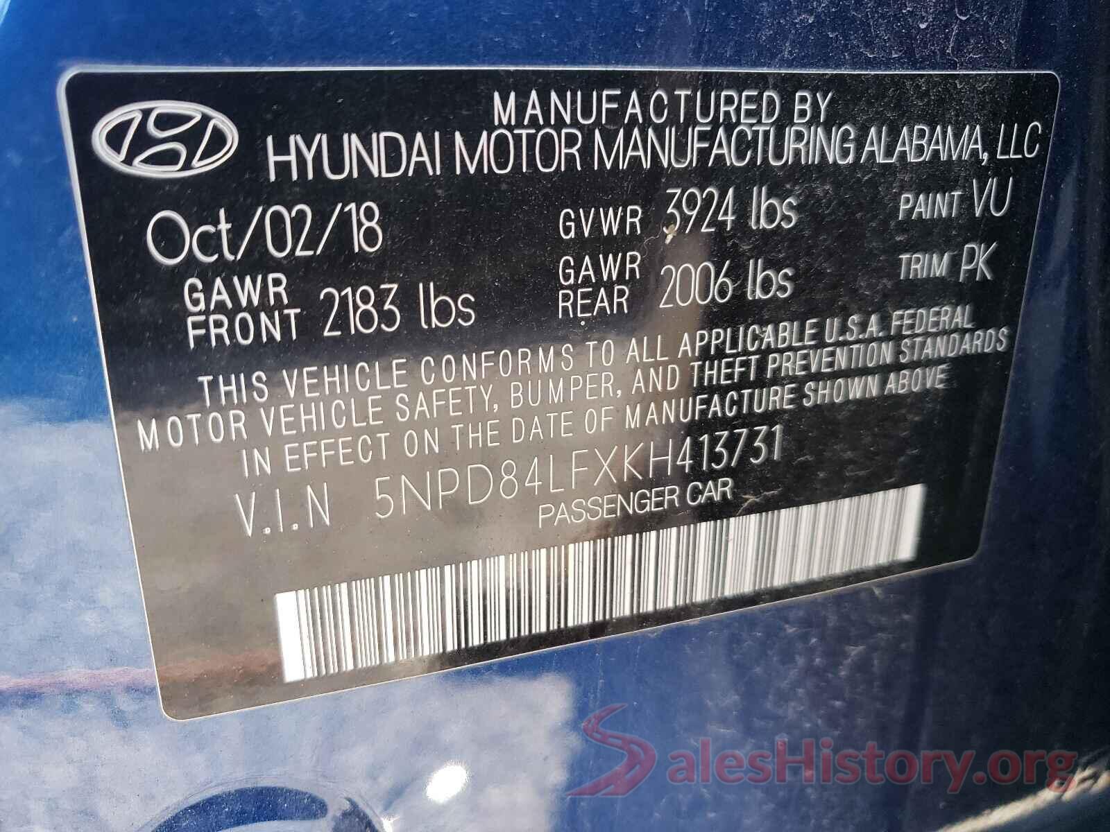 5NPD84LFXKH413731 2019 HYUNDAI ELANTRA