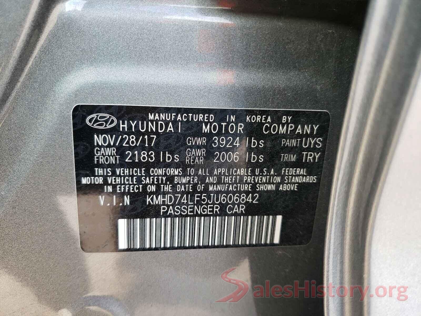 KMHD74LF5JU606842 2018 HYUNDAI ELANTRA