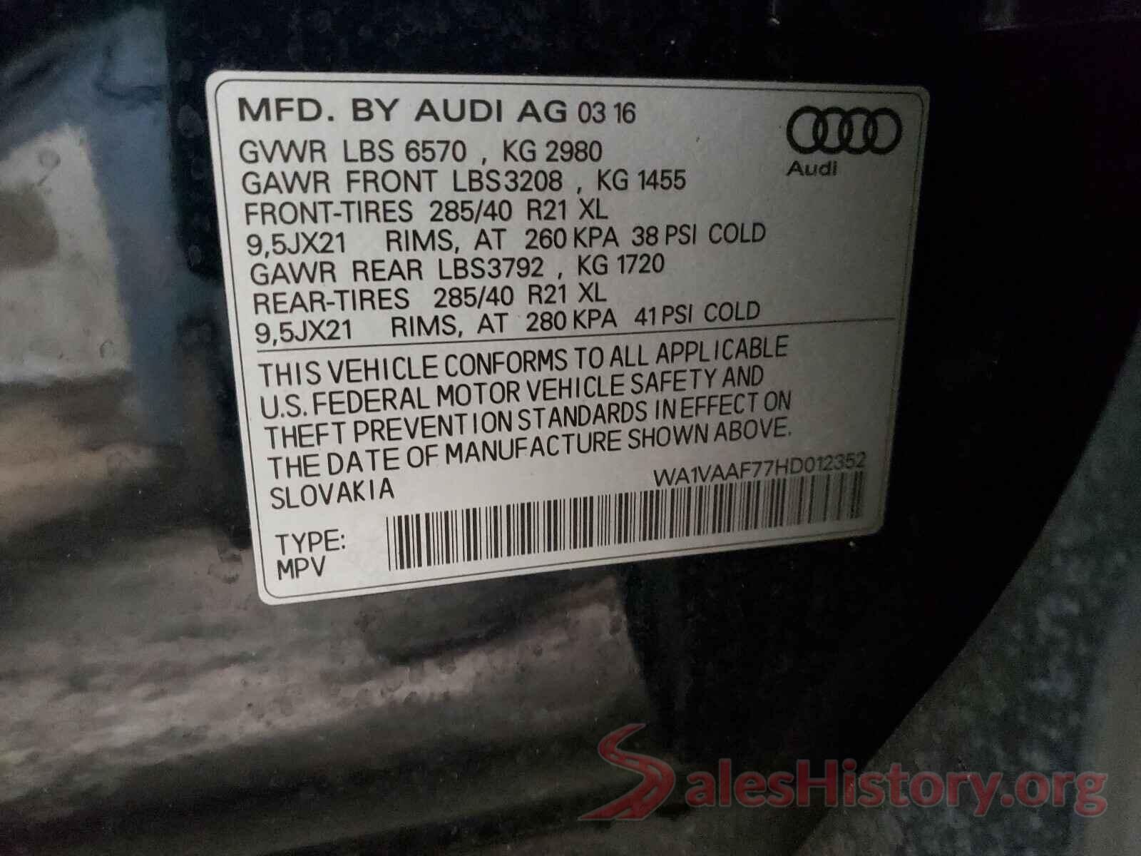 WA1VAAF77HD012352 2017 AUDI Q7