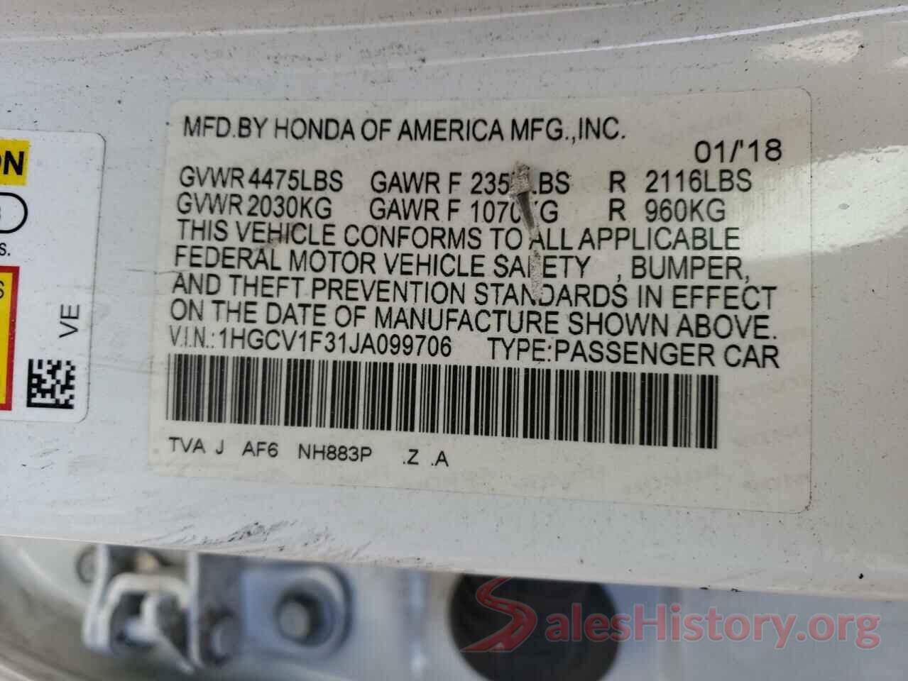 1HGCV1F31JA099706 2018 HONDA ACCORD