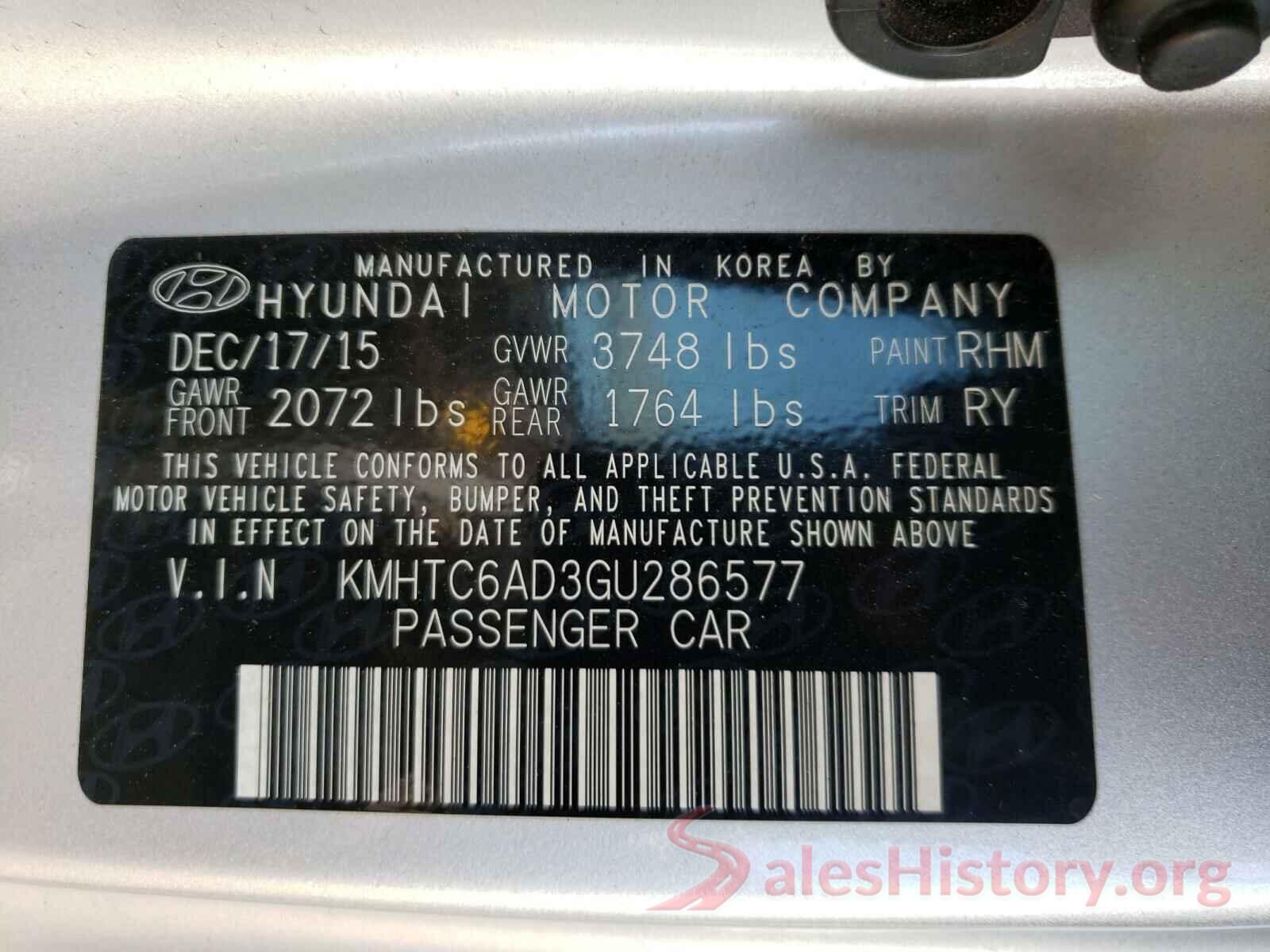 KMHTC6AD3GU286577 2016 HYUNDAI VELOSTER