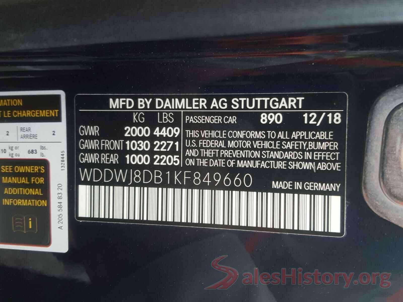 WDDWJ8DB1KF849660 2019 MERCEDES-BENZ C CLASS