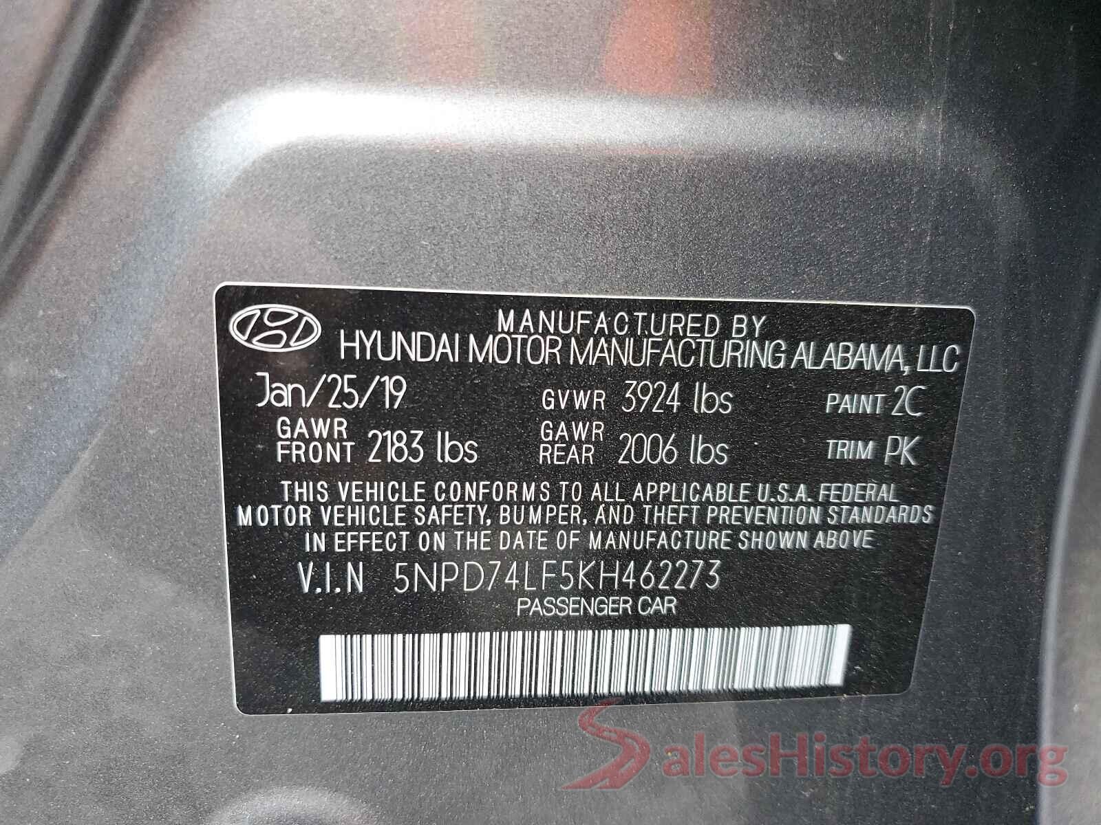 5NPD74LF5KH462273 2019 HYUNDAI ELANTRA