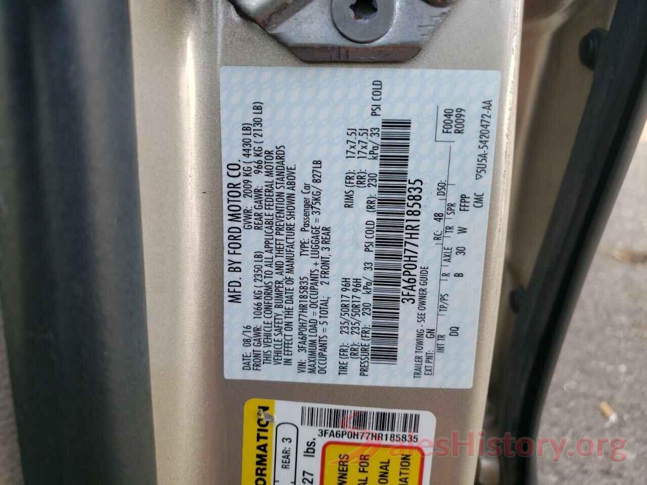 3FA6P0H77HR185835 2017 FORD FUSION