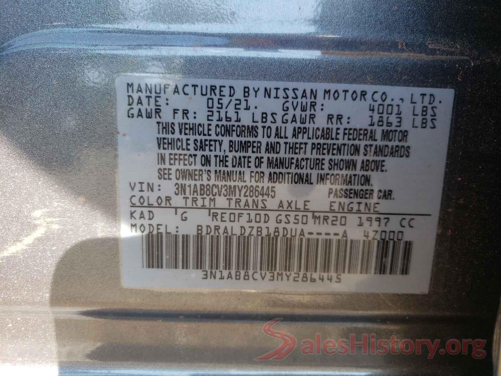 3N1AB8CV3MY286445 2021 NISSAN SENTRA