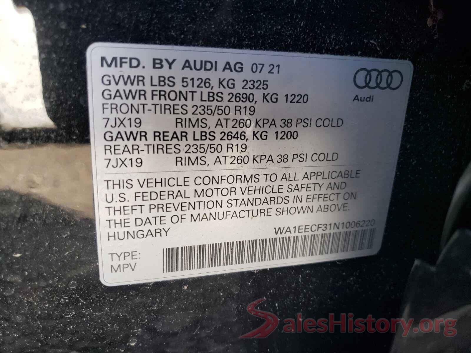 WA1EECF31N1006220 2022 AUDI Q3