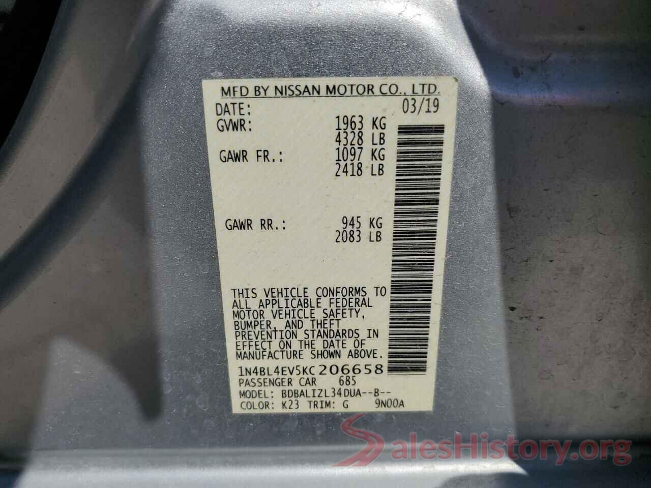 1N4BL4EV5KC206658 2019 NISSAN ALTIMA