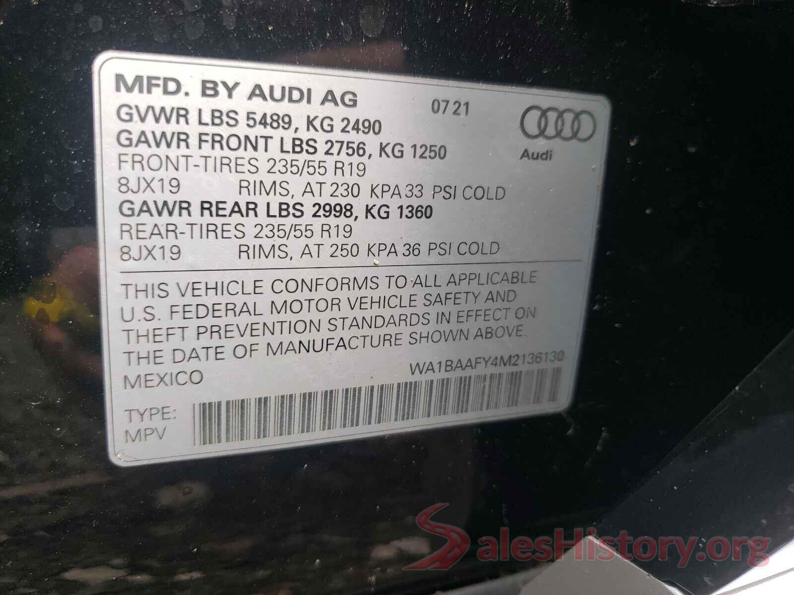 WA1BAAFY4M2136130 2021 AUDI Q5