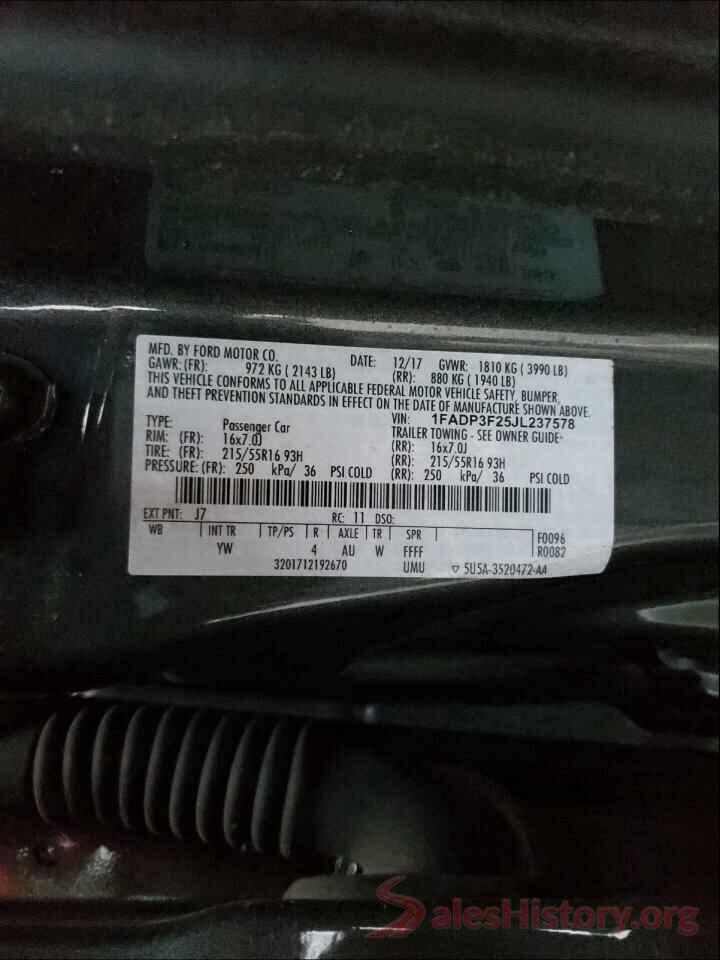 1FADP3F25JL237578 2018 FORD FOCUS