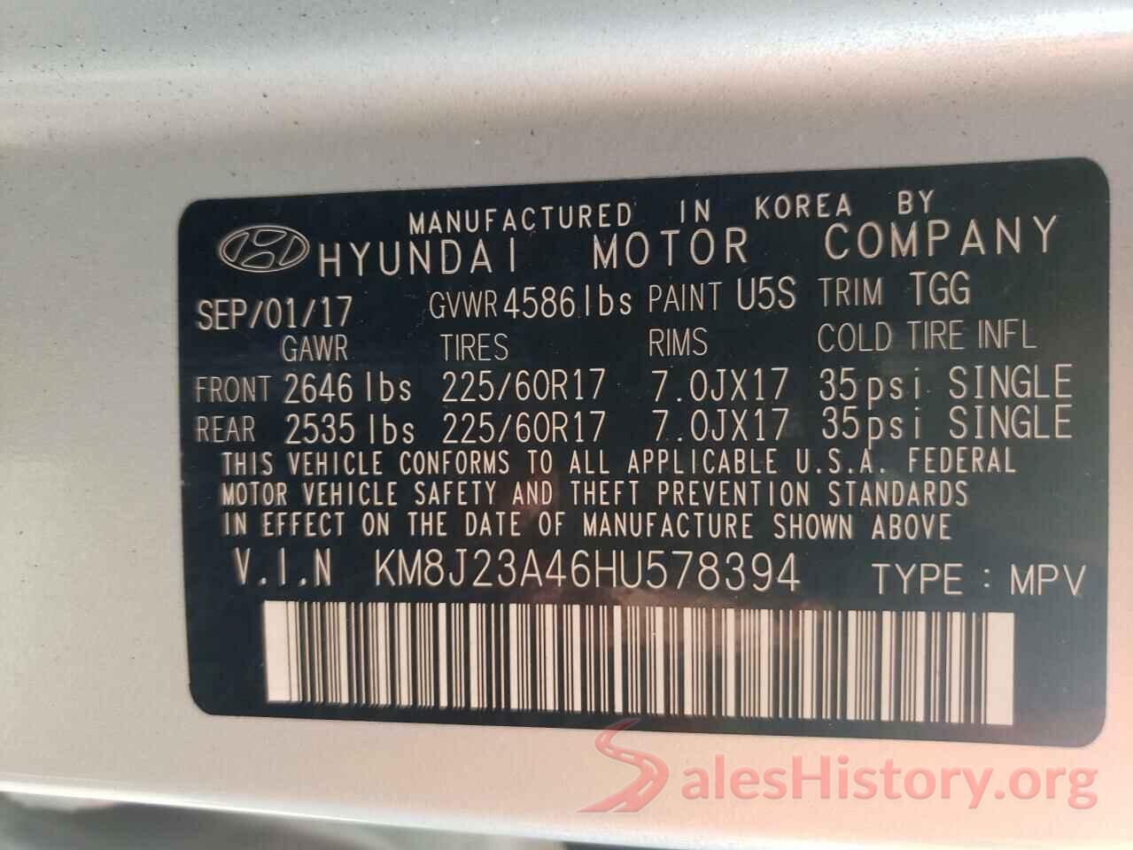 KM8J23A46HU578394 2017 HYUNDAI TUCSON