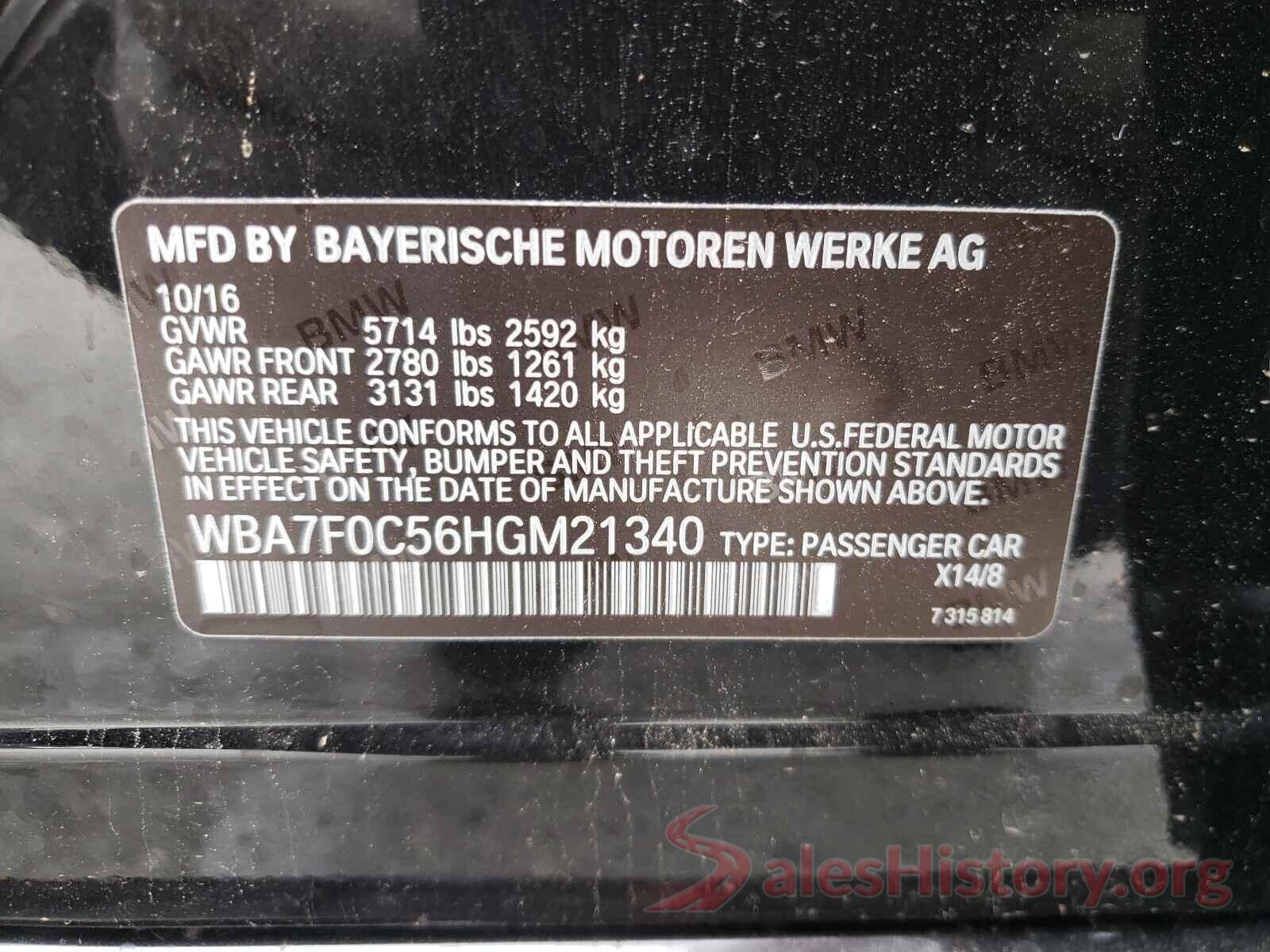 WBA7F0C56HGM21340 2017 BMW 7 SERIES