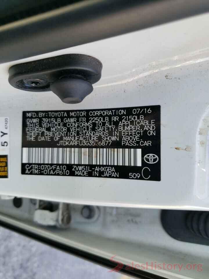 JTDKARFU3G3526877 2016 TOYOTA PRIUS