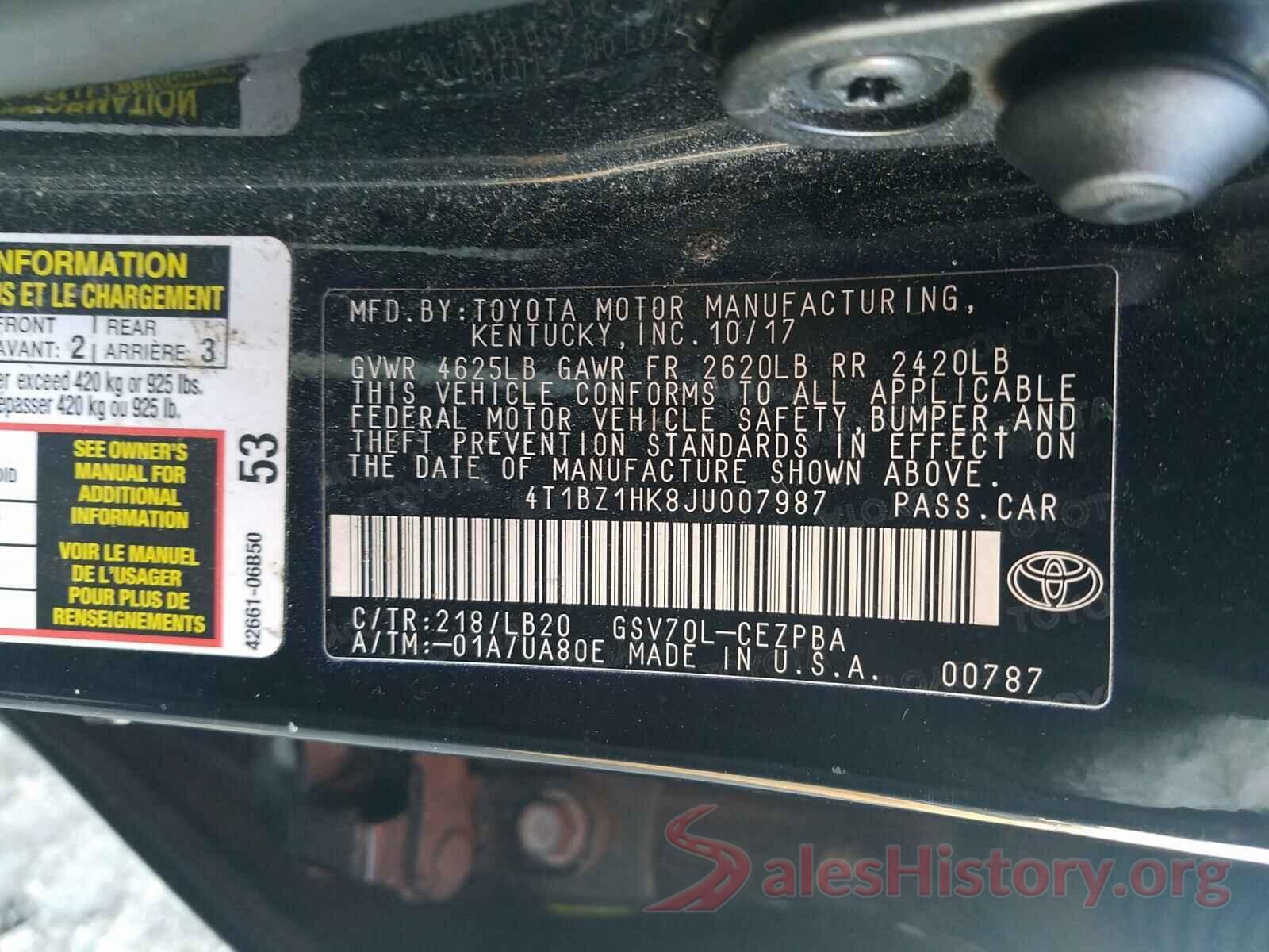 4T1BZ1HK8JU007987 2018 TOYOTA CAMRY