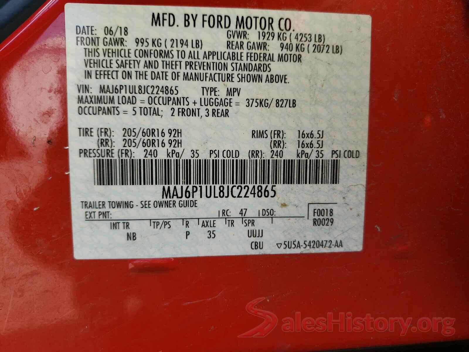 MAJ6P1UL8JC224865 2018 FORD ALL OTHER