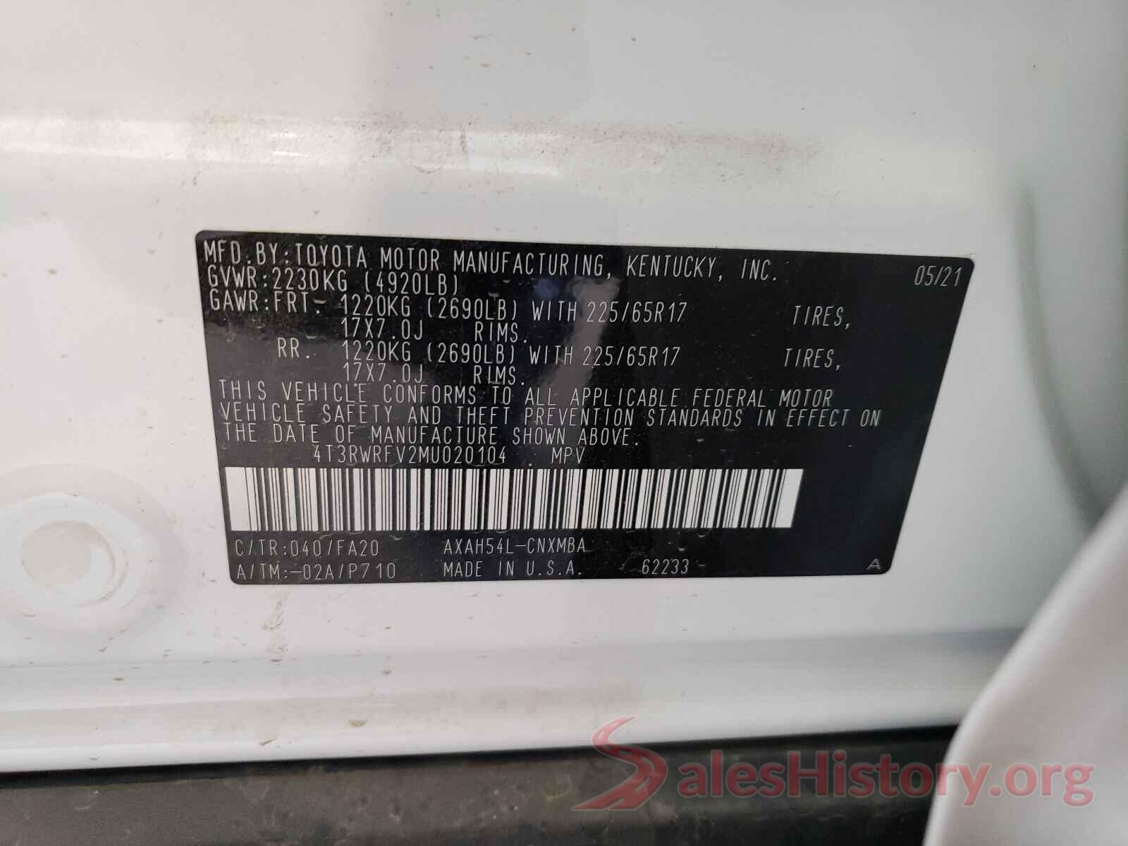 4T3RWRFV2MU020104 2021 TOYOTA RAV4