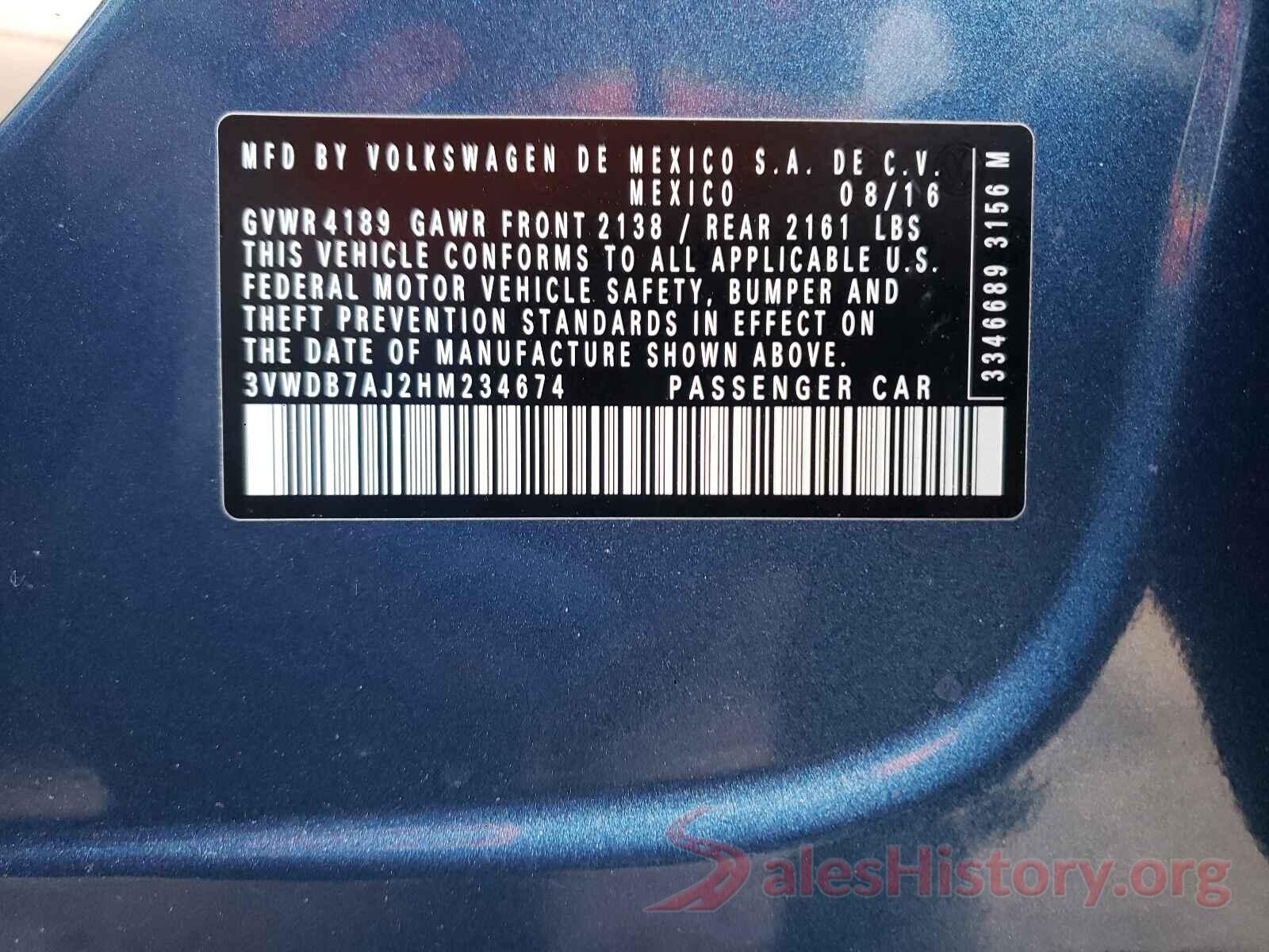 3VWDB7AJ2HM234674 2017 VOLKSWAGEN JETTA