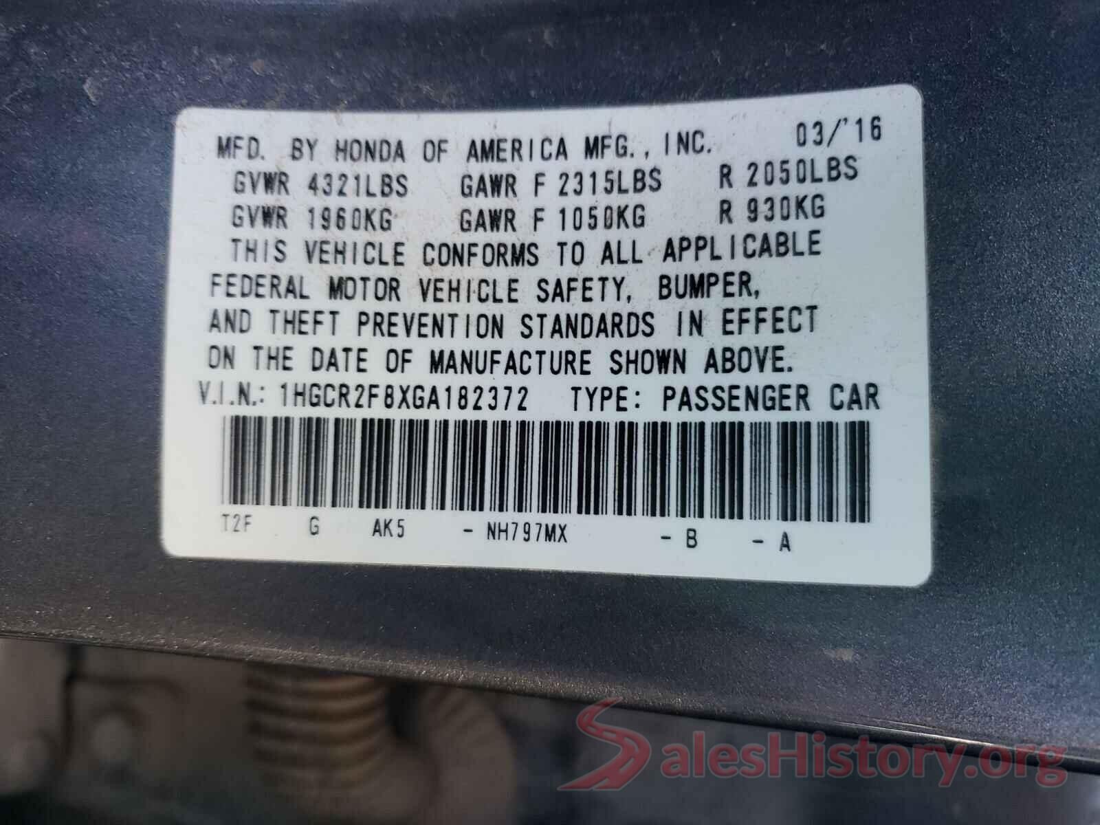 1HGCR2F8XGA182372 2016 HONDA ACCORD