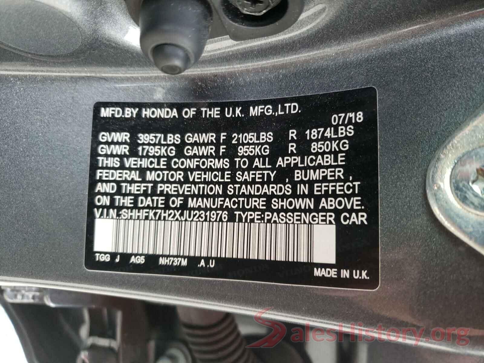 SHHFK7H2XJU231976 2018 HONDA CIVIC