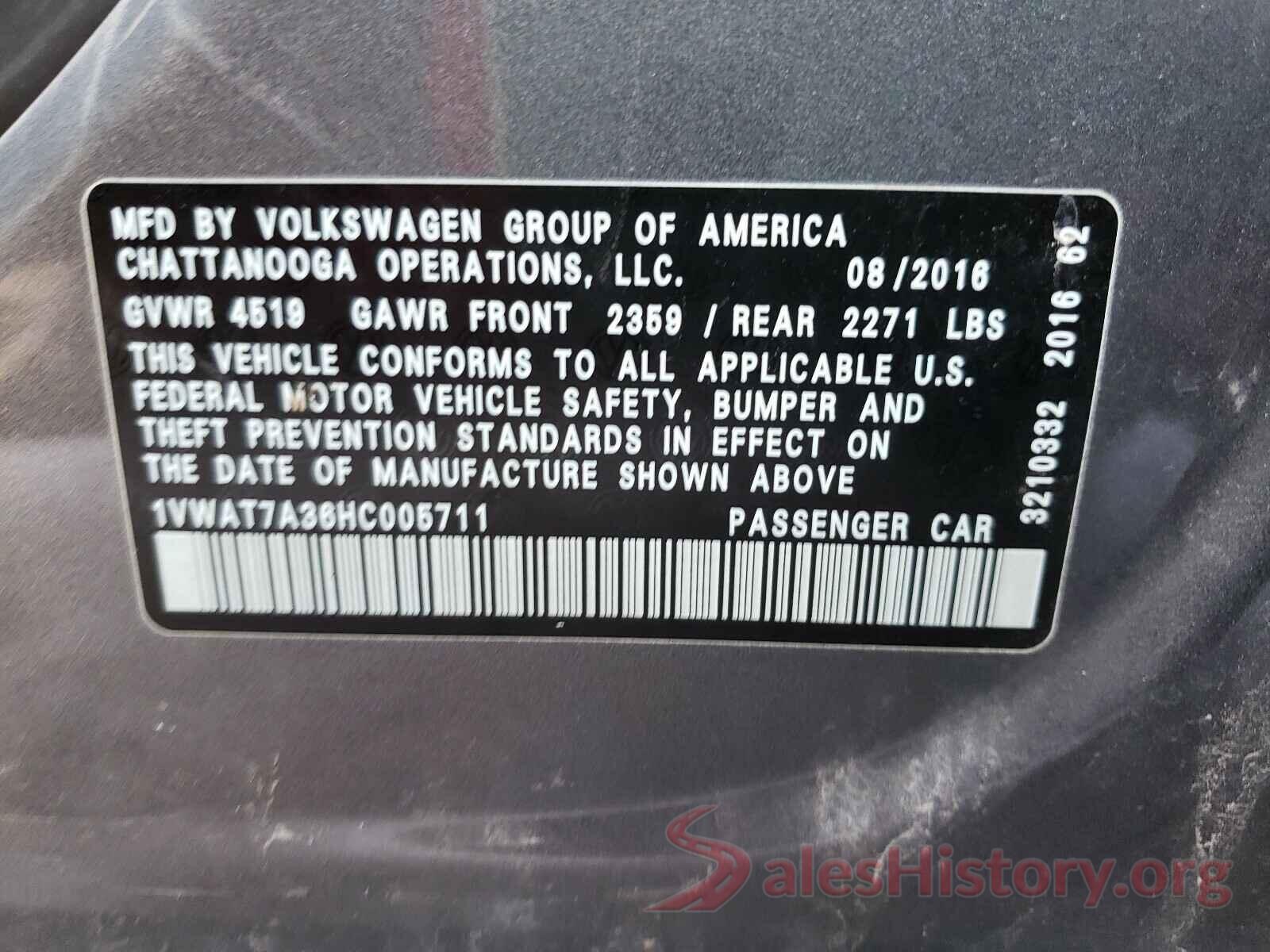 1VWAT7A36HC005711 2017 VOLKSWAGEN PASSAT