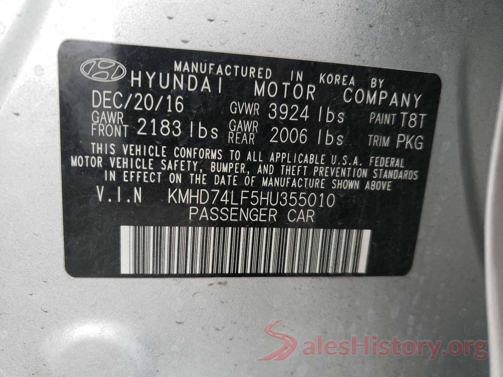 KMHD74LF5HU355010 2017 HYUNDAI ELANTRA