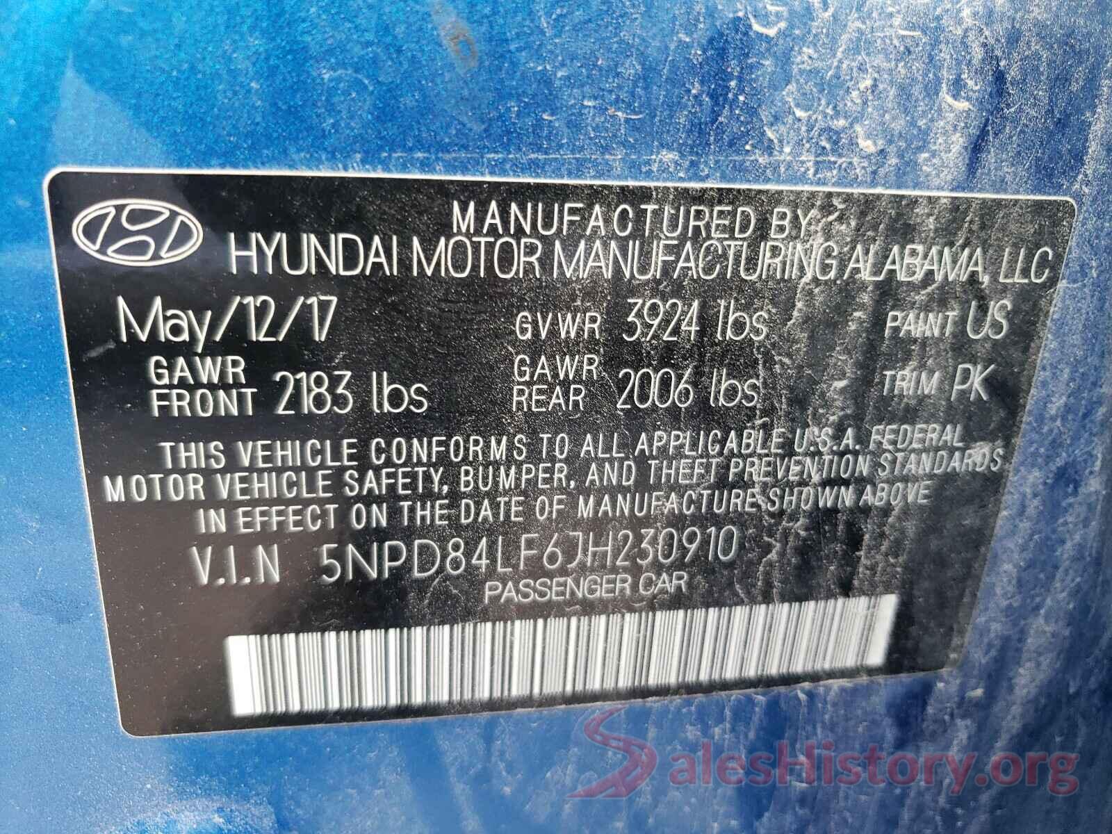 5NPD84LF6JH230910 2018 HYUNDAI ELANTRA