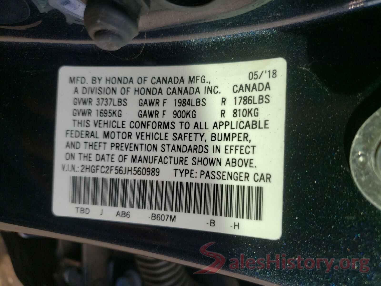 2HGFC2F56JH560989 2018 HONDA CIVIC