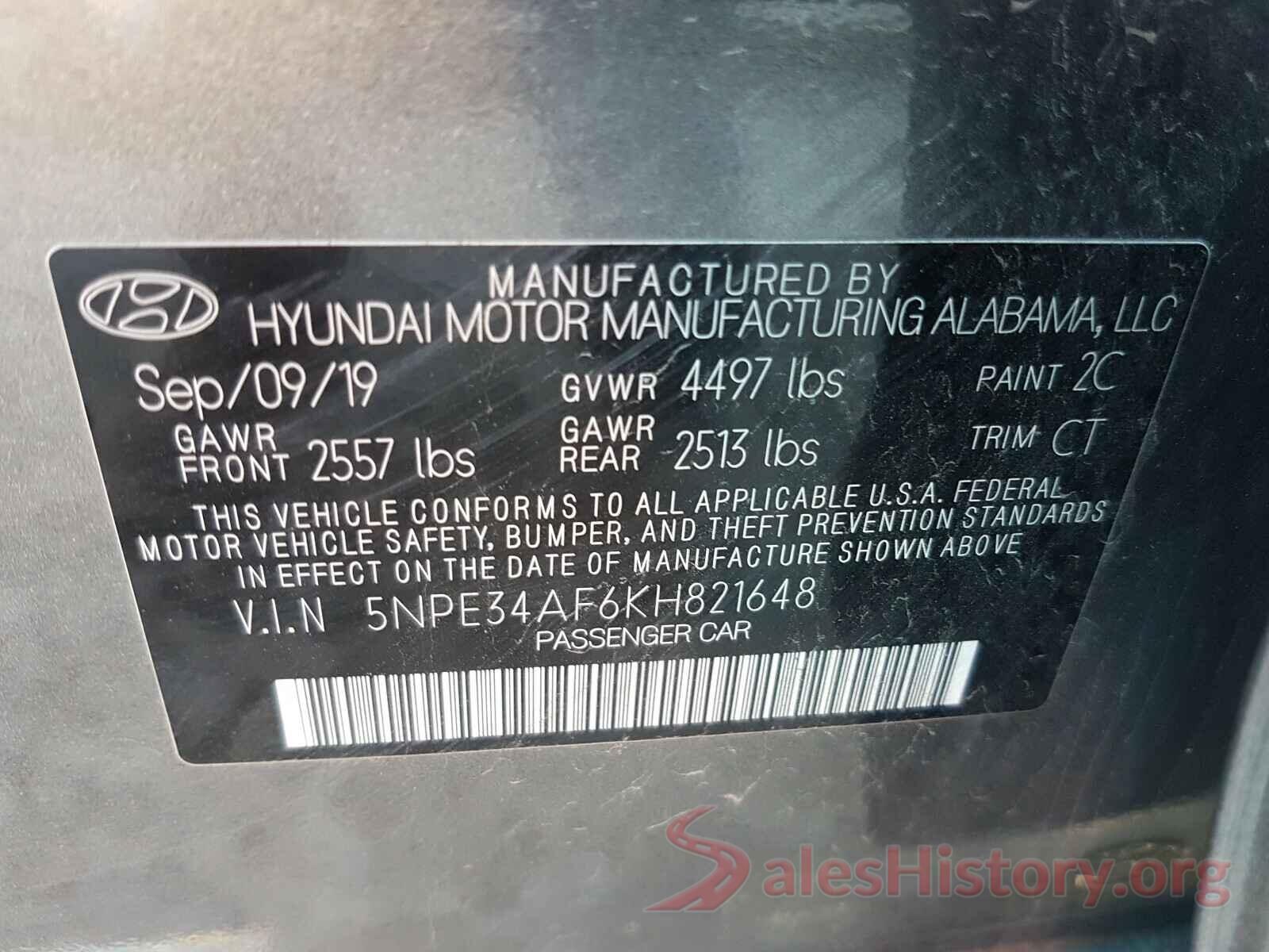 5NPE34AF6KH821648 2019 HYUNDAI SONATA