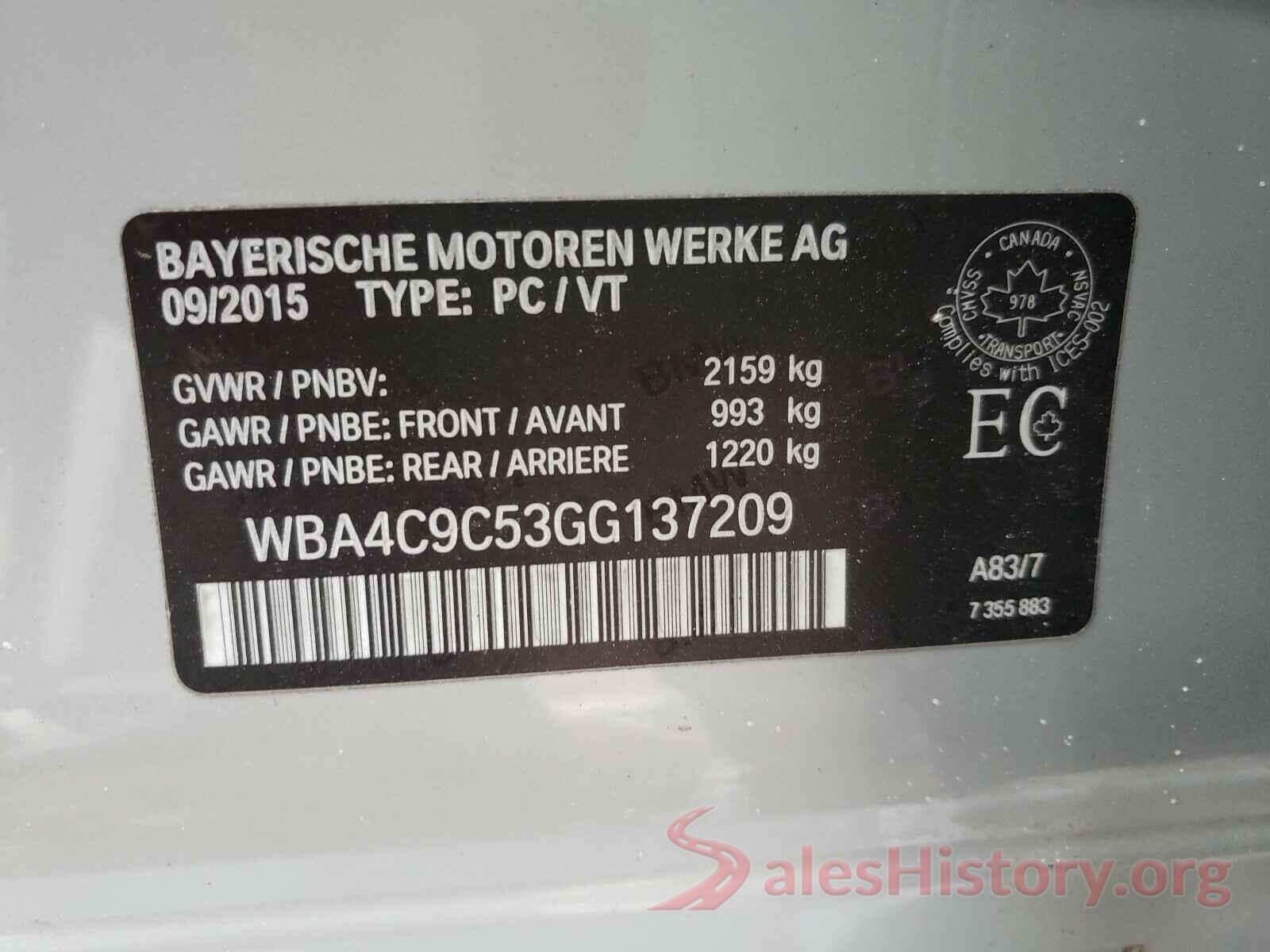 WBA4C9C53GG137209 2016 BMW 4 SERIES