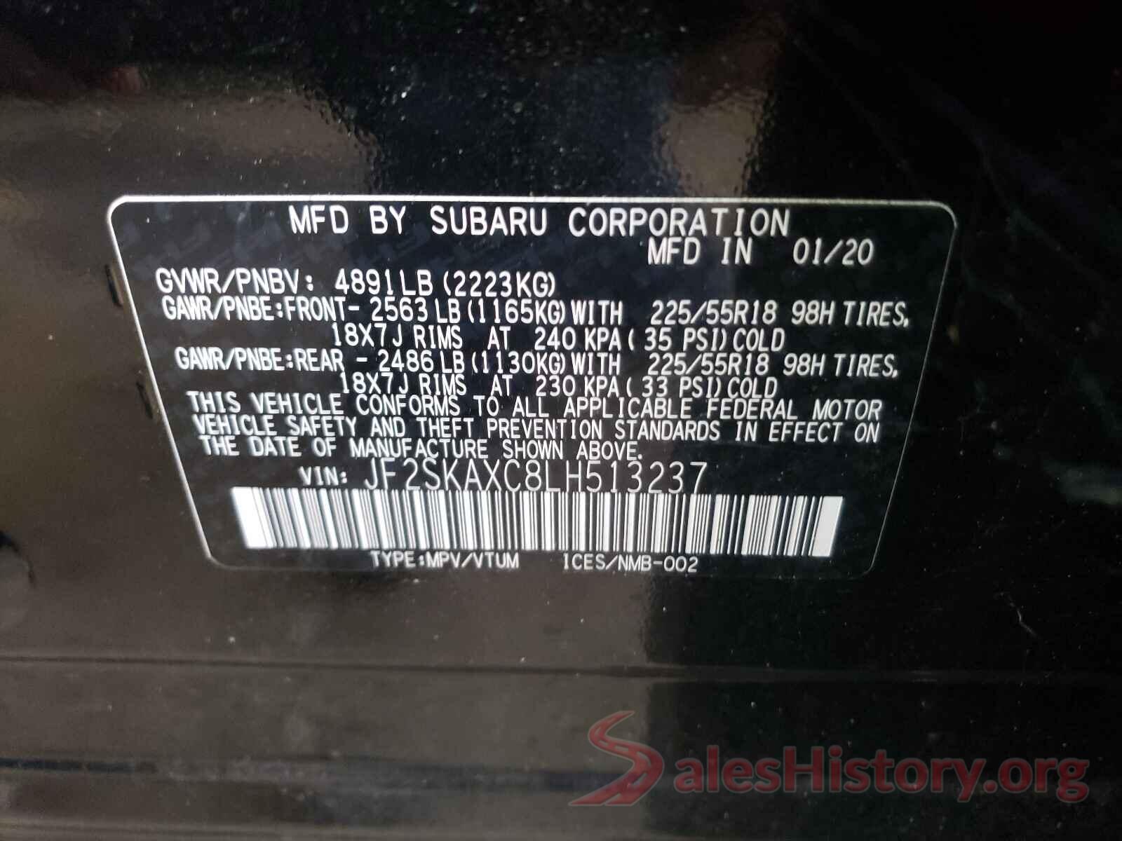 JF2SKAXC8LH513237 2020 SUBARU FORESTER