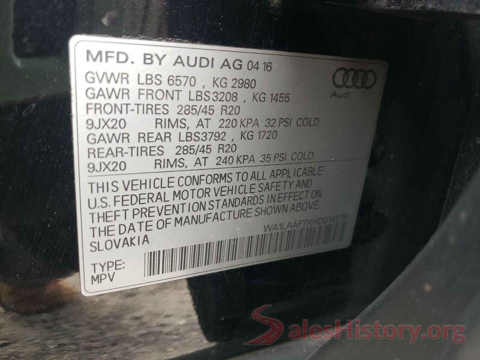 WA1LAAF7XHD014278 2017 AUDI Q7