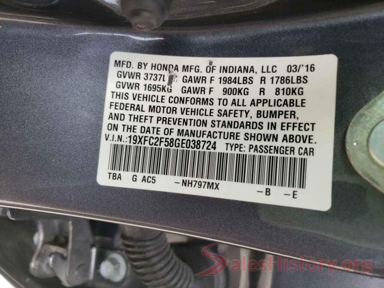 19XFC2F58GE038724 2016 HONDA CIVIC