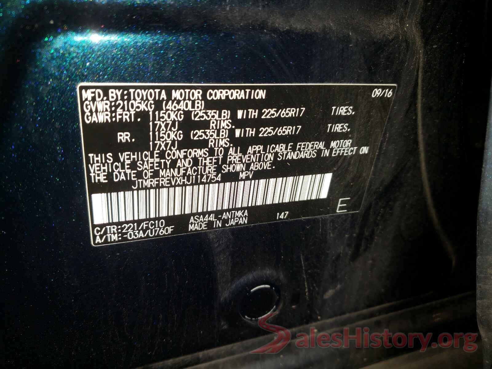 JTMRFREVXHJ114754 2017 TOYOTA RAV4