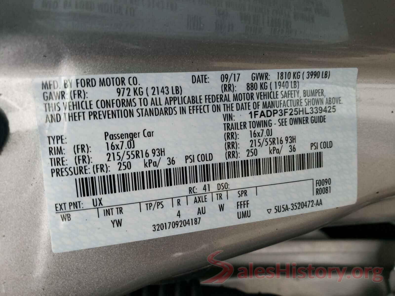 1FADP3F25HL339425 2017 FORD FOCUS