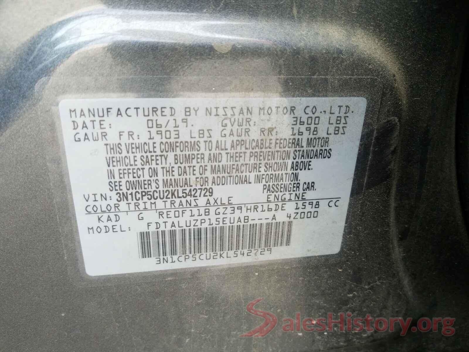 3N1CP5CU2KL542729 2019 NISSAN KICKS