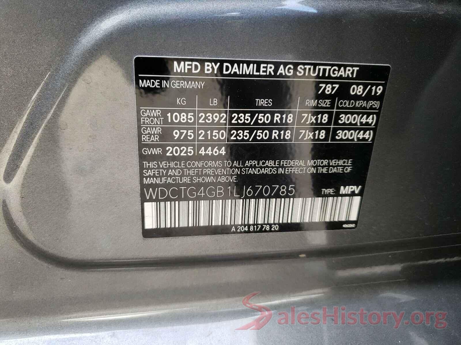 WDCTG4GB1LJ670785 2020 MERCEDES-BENZ G CLASS