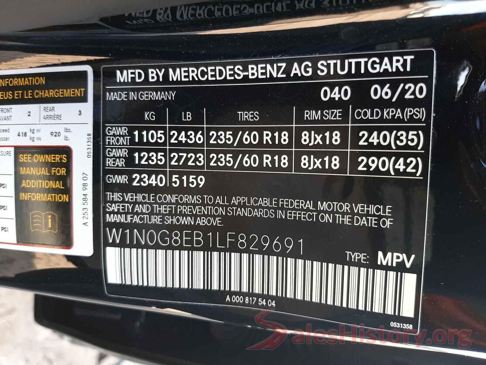 W1N0G8EB1LF829691 2020 MERCEDES-BENZ G CLASS