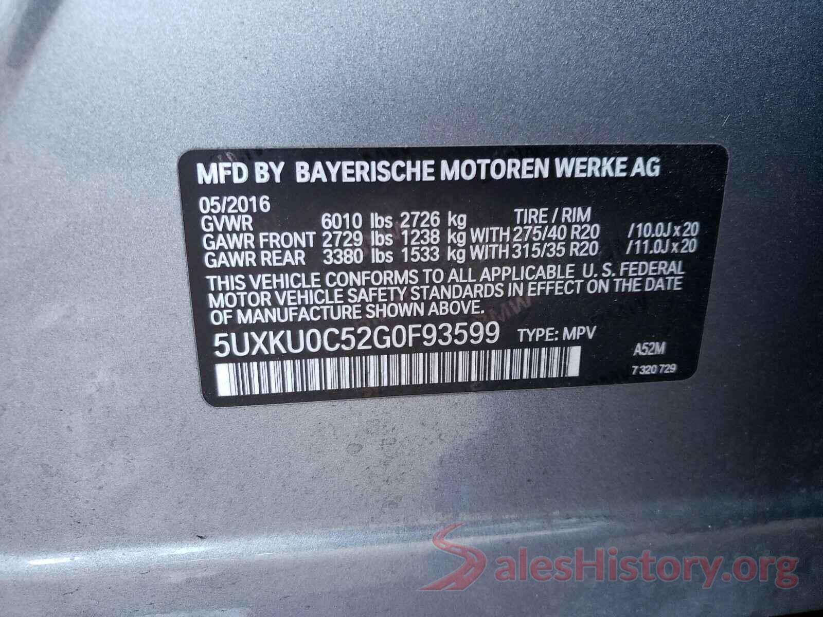 5UXKU0C52G0F93599 2016 BMW X6