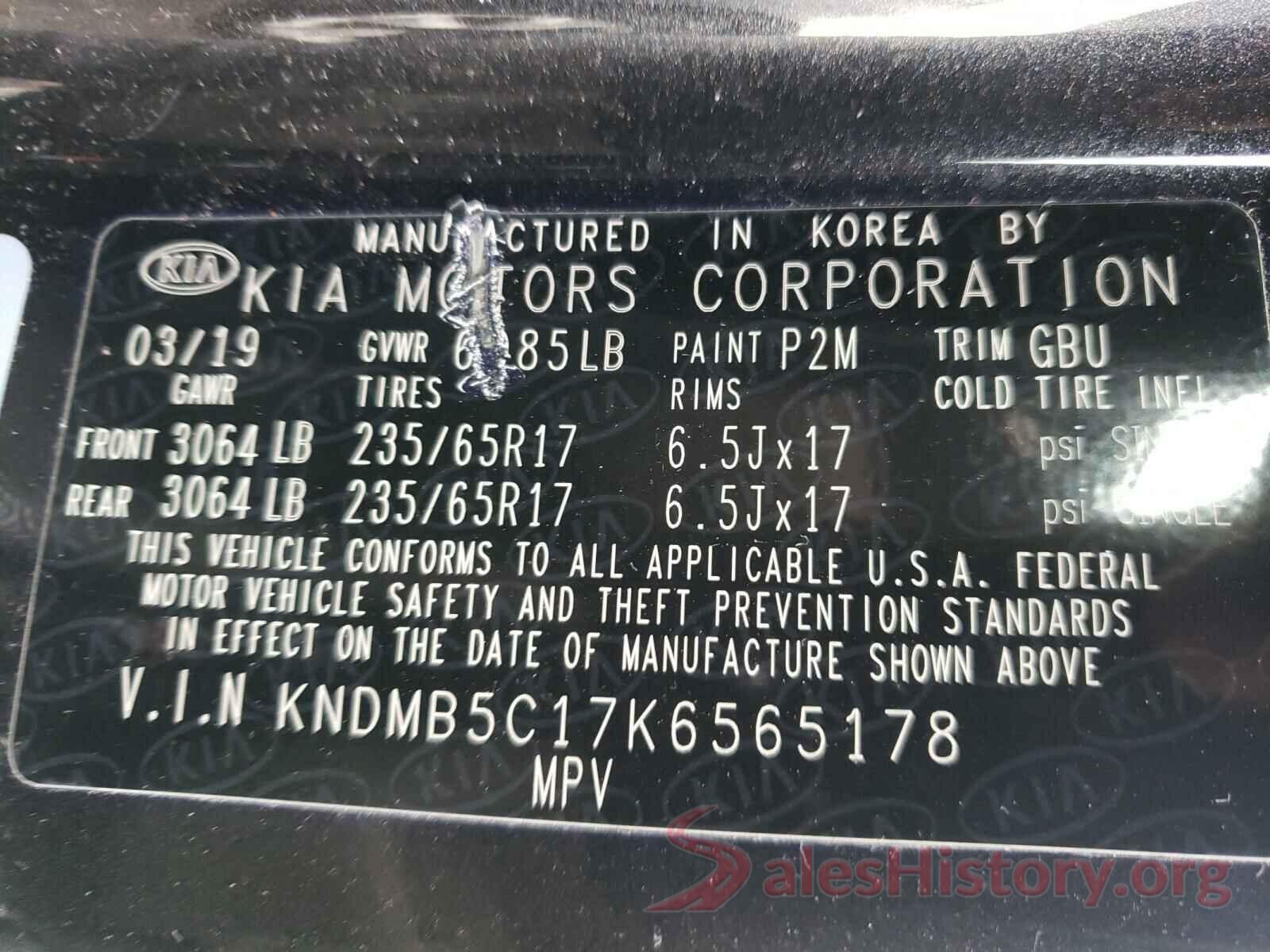 KNDMB5C17K6565178 2019 KIA SEDONA