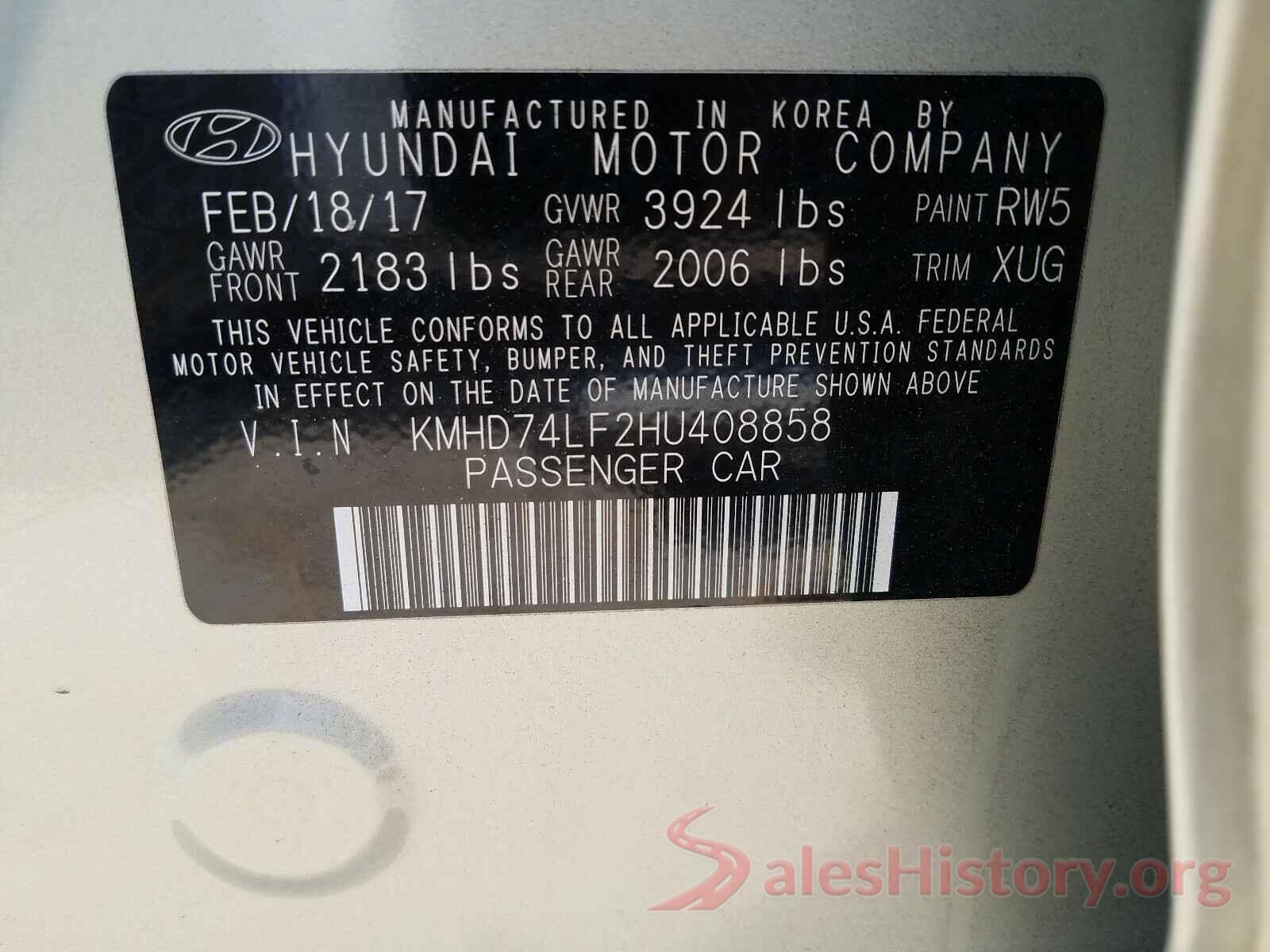 KMHD74LF2HU408858 2017 HYUNDAI ELANTRA