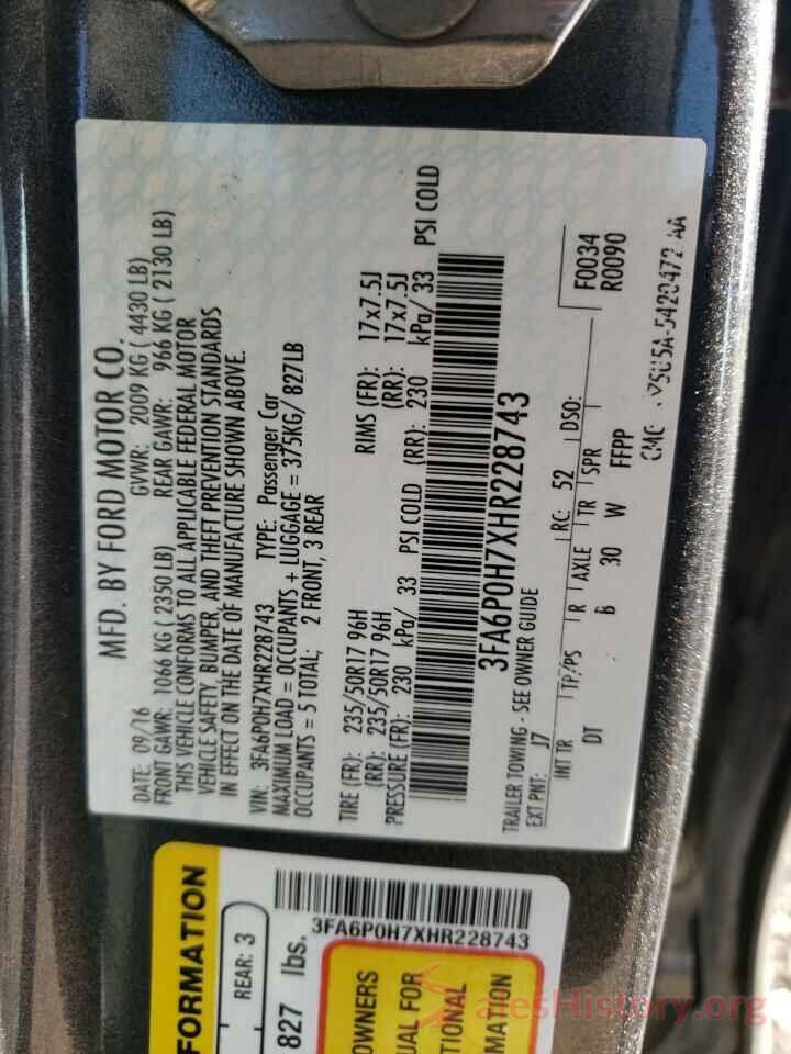 3FA6P0H7XHR228743 2017 FORD FUSION