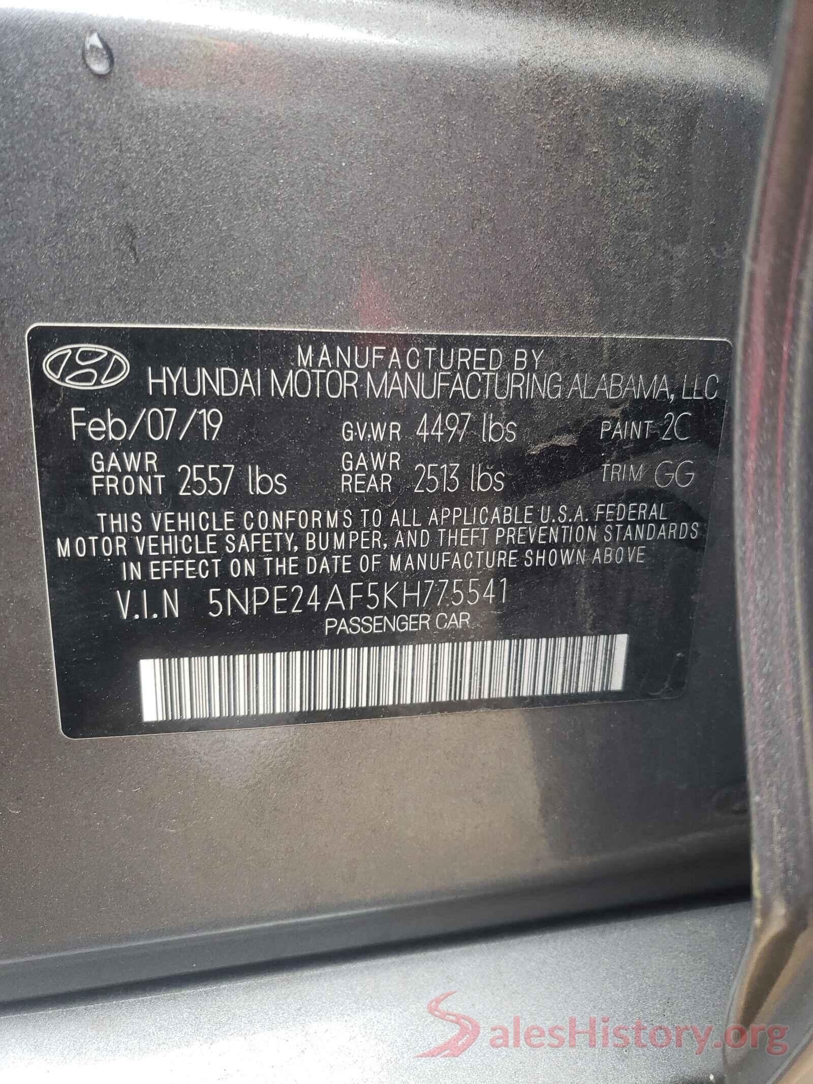 5NPE24AF5KH775541 2019 HYUNDAI SONATA