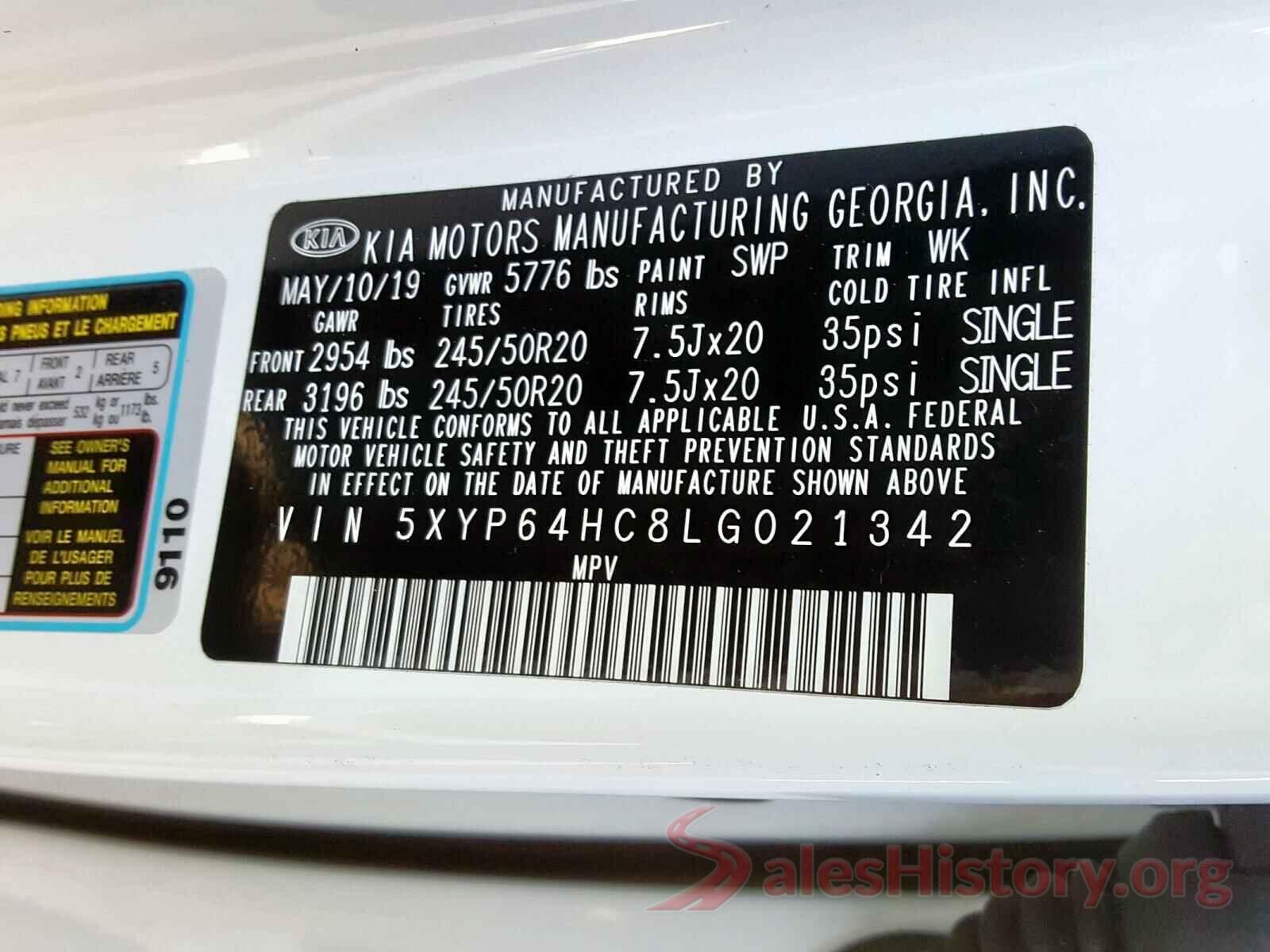 5XYP64HC8LG021342 2020 KIA TELLURIDE