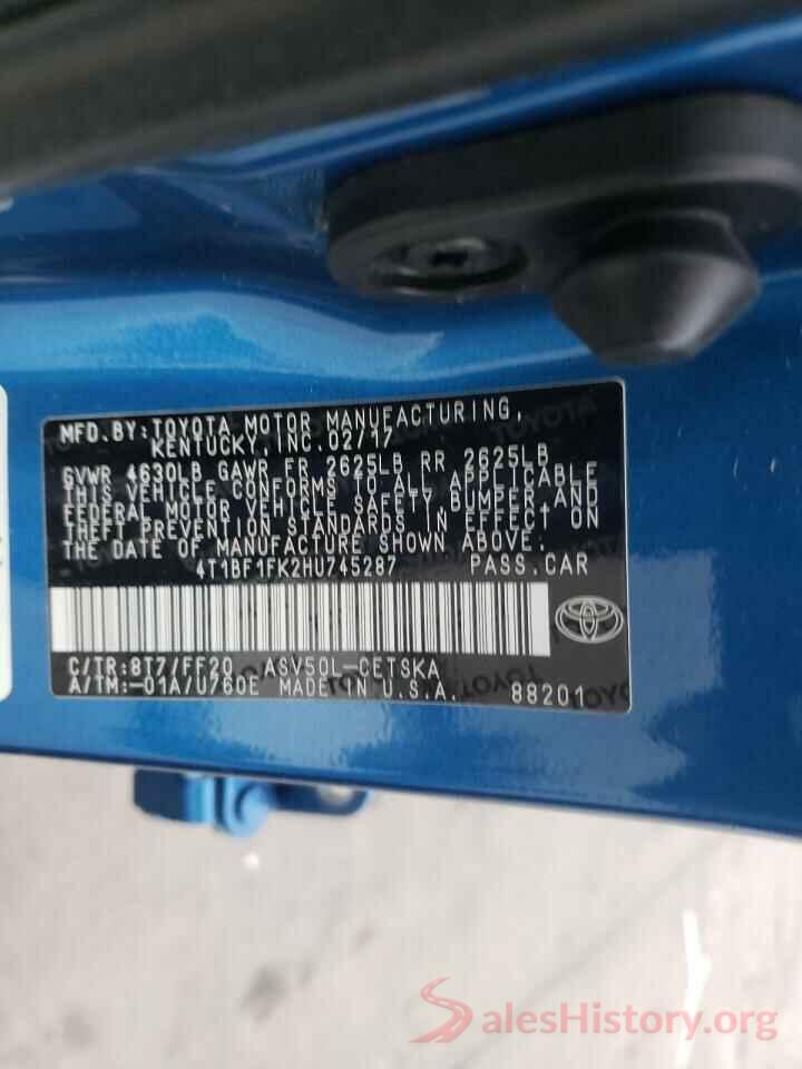 4T1BF1FK2HU745287 2017 TOYOTA CAMRY