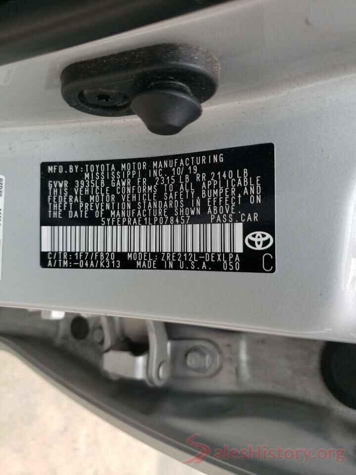 5YFEPRAE1LP078457 2020 TOYOTA COROLLA