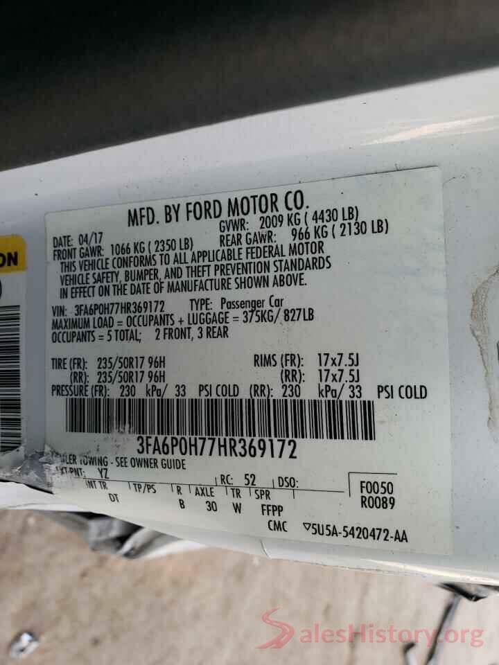 3FA6P0H77HR369172 2017 FORD FUSION