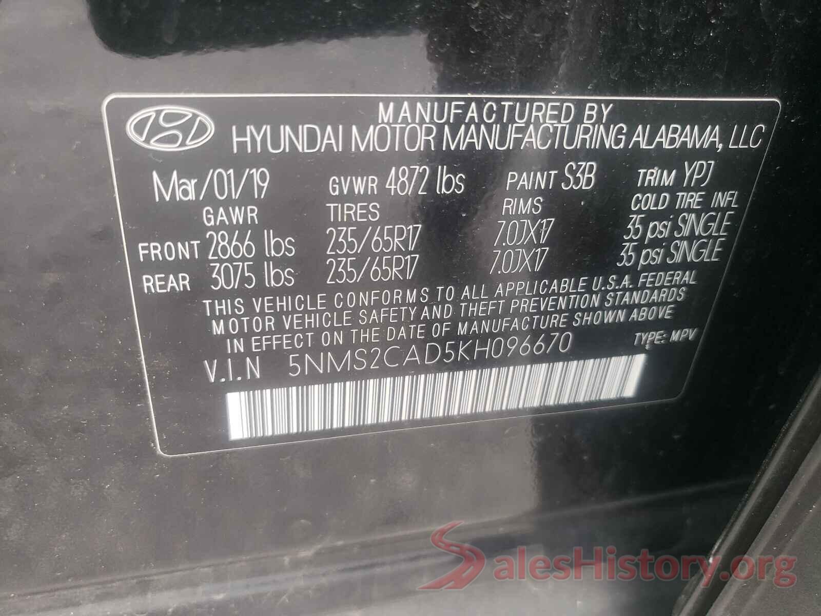 5NMS2CAD5KH096670 2019 HYUNDAI SANTA FE