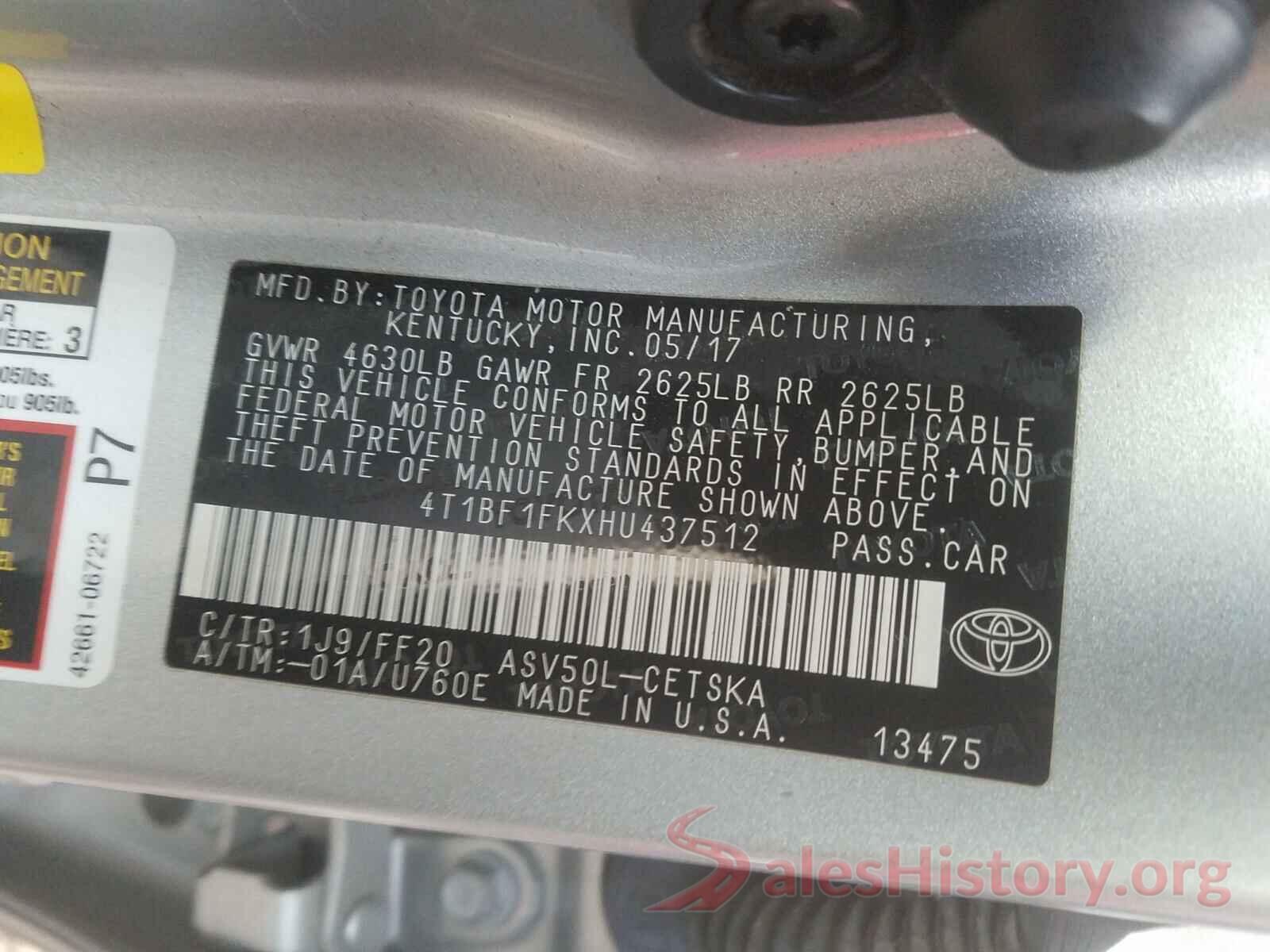 4T1BF1FKXHU437512 2017 TOYOTA CAMRY