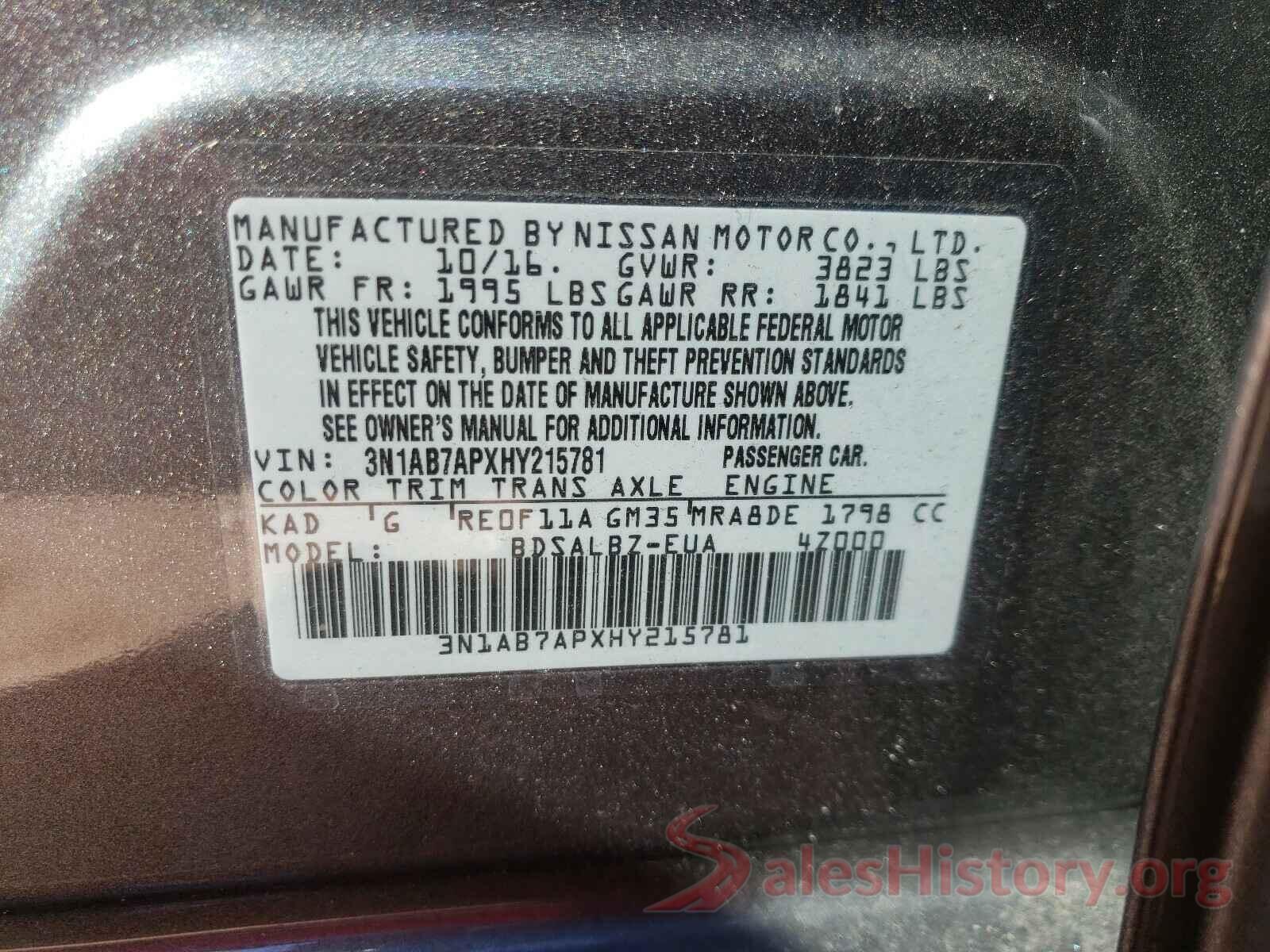 3N1AB7APXHY215781 2017 NISSAN SENTRA